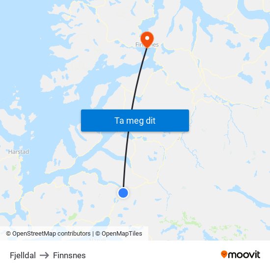 Fjelldal to Finnsnes map