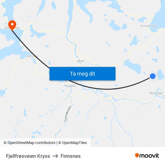 Fjellfrøsveien Kryss to Finnsnes map