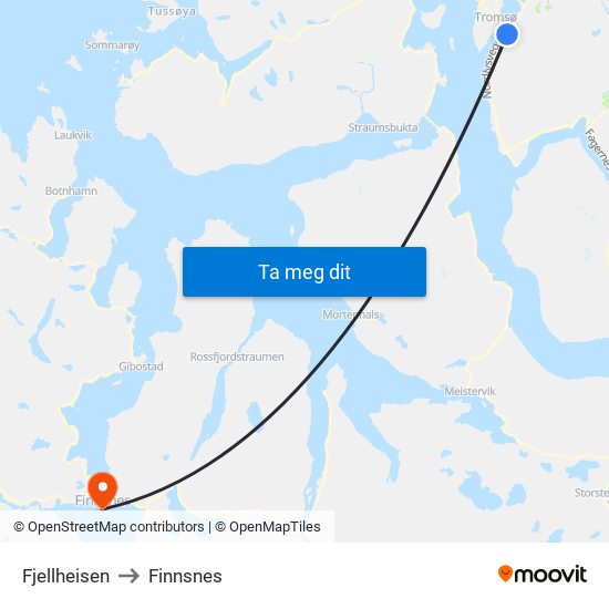 Fjellheisen to Finnsnes map