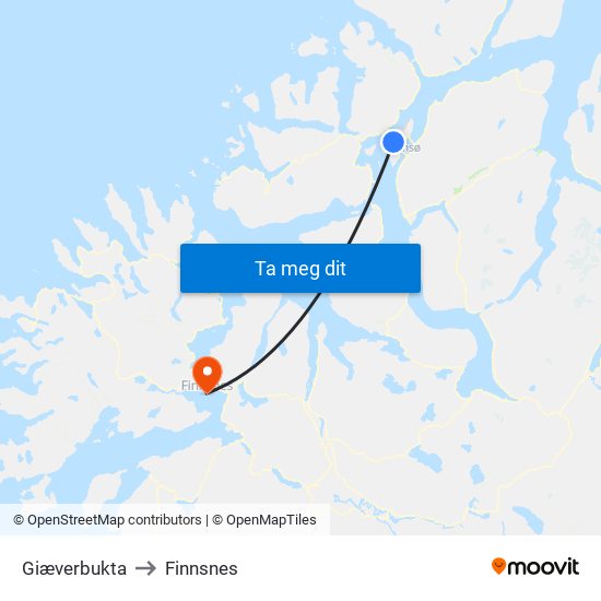 Giæverbukta to Finnsnes map