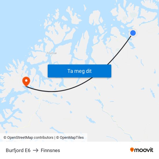 Burfjord E6 to Finnsnes map