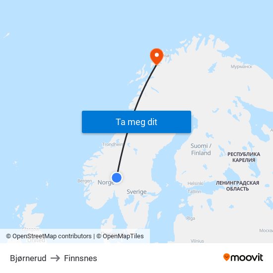 Bjørnerud to Finnsnes map