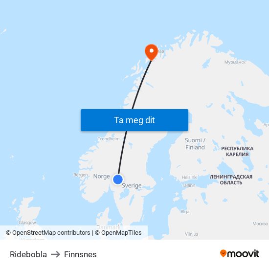 Ridebobla to Finnsnes map