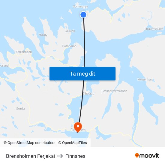 Brensholmen Ferjekai to Finnsnes map