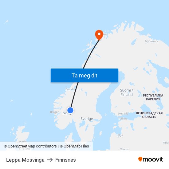 Leppa Mosvinga to Finnsnes map