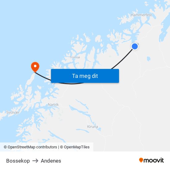 Bossekop to Andenes map