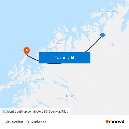 Kirkeveien to Andenes map