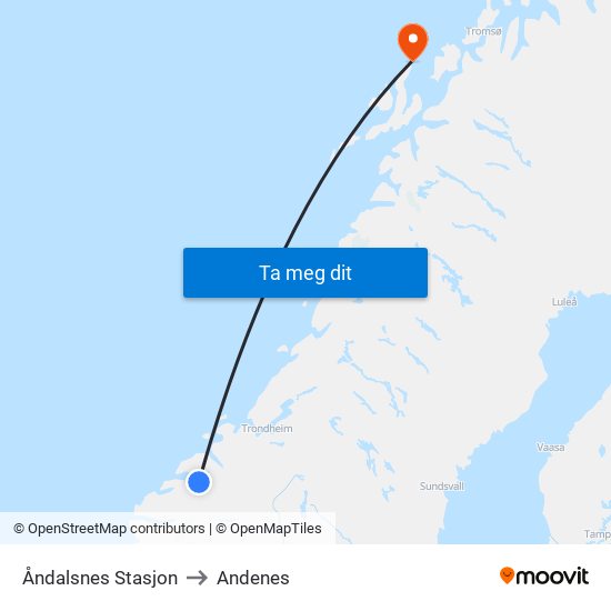 Åndalsnes Stasjon to Andenes map