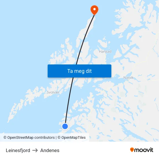 Leinesfjord to Andenes map
