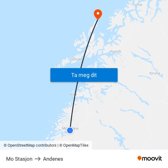 Mo Stasjon to Andenes map