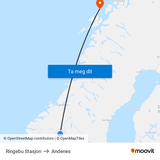 Ringebu Stasjon to Andenes map