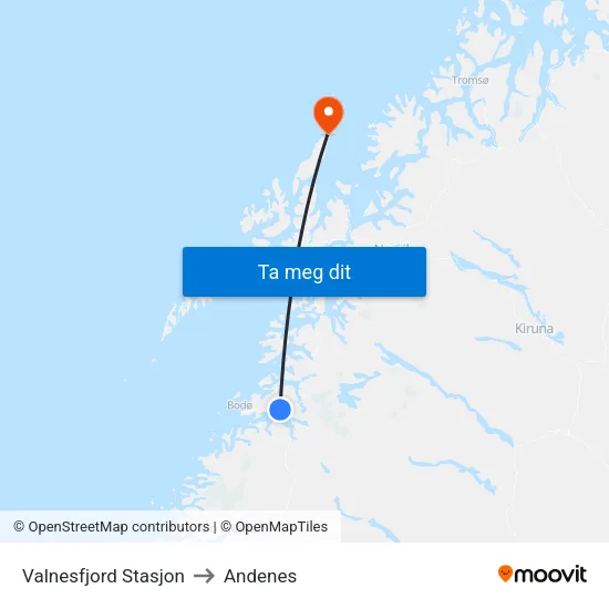 Valnesfjord Stasjon to Andenes map