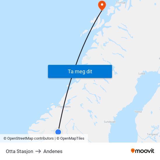 Otta Stasjon to Andenes map