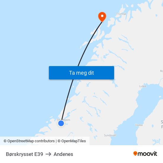 Børskrysset E39 to Andenes map