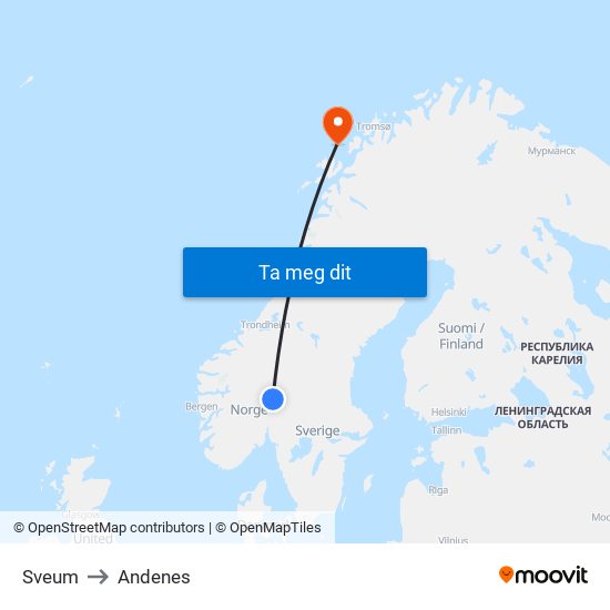 Sveum to Andenes map