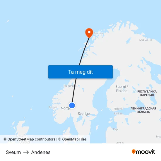 Sveum to Andenes map