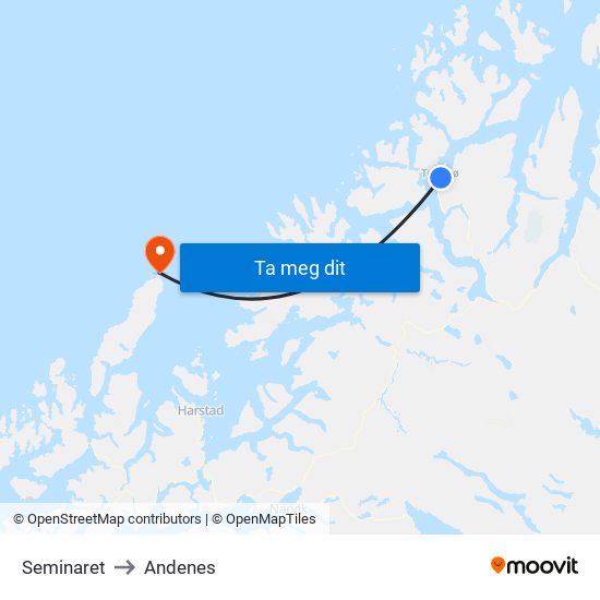 Seminaret to Andenes map