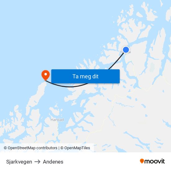 Sjarkvegen to Andenes map