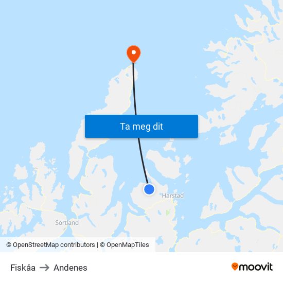Fiskåa to Andenes map