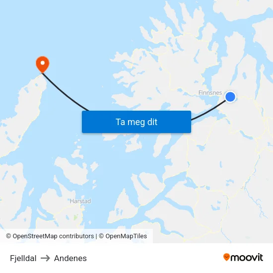 Fjelldal to Andenes map