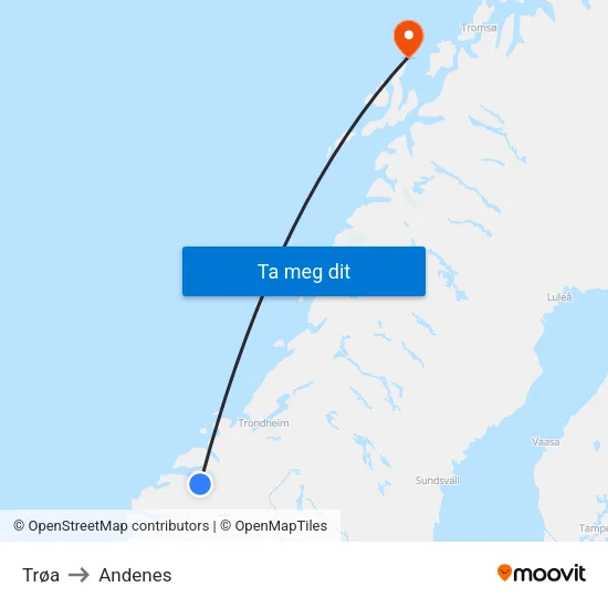 Trøa to Andenes map