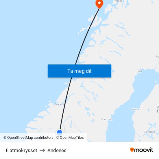 Flatmokrysset to Andenes map