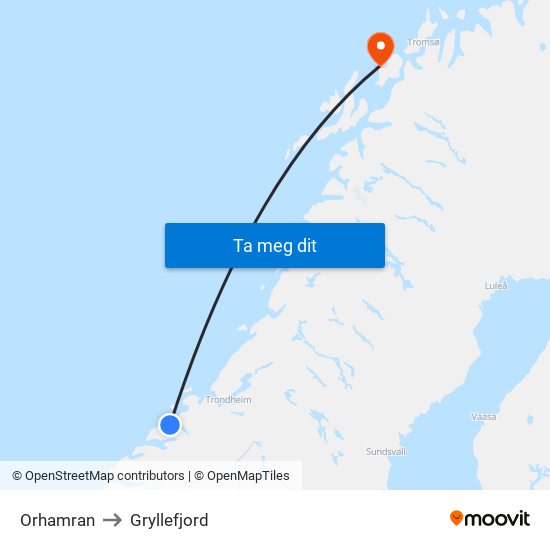 Orhamran to Gryllefjord map