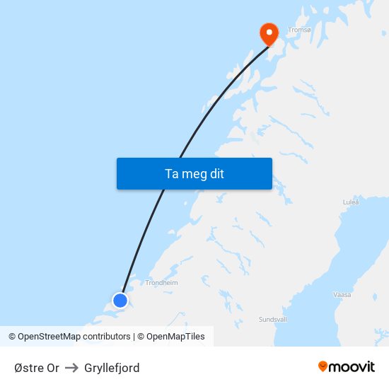 Østre Or to Gryllefjord map