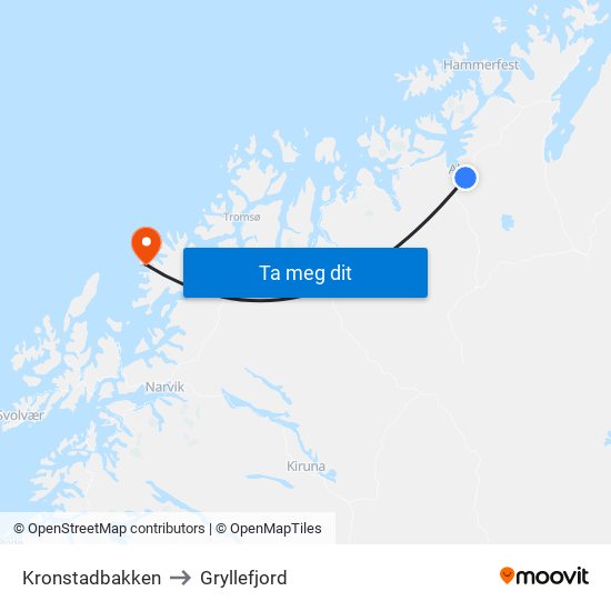 Kronstadbakken to Gryllefjord map