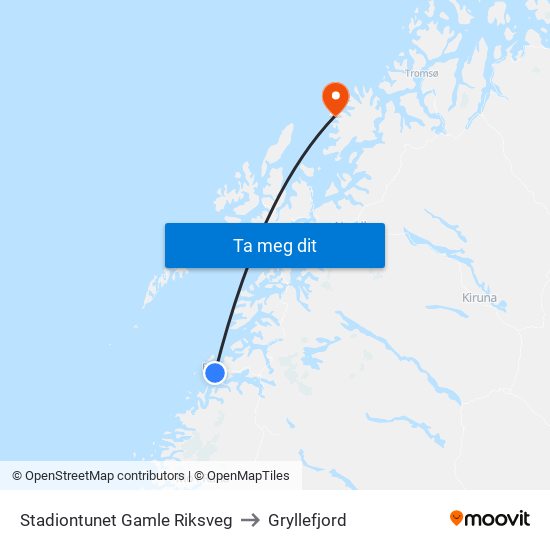 Stadiontunet Gamle Riksveg to Gryllefjord map