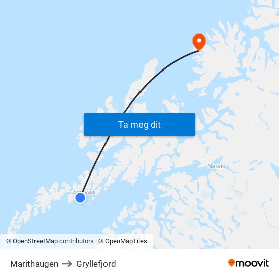 Marithaugen to Gryllefjord map