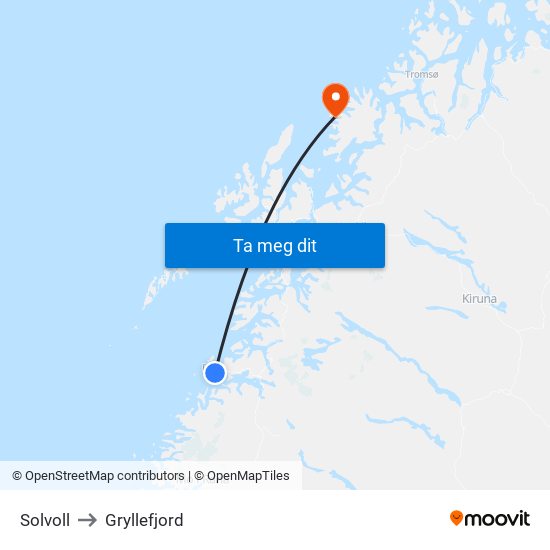 Solvoll to Gryllefjord map