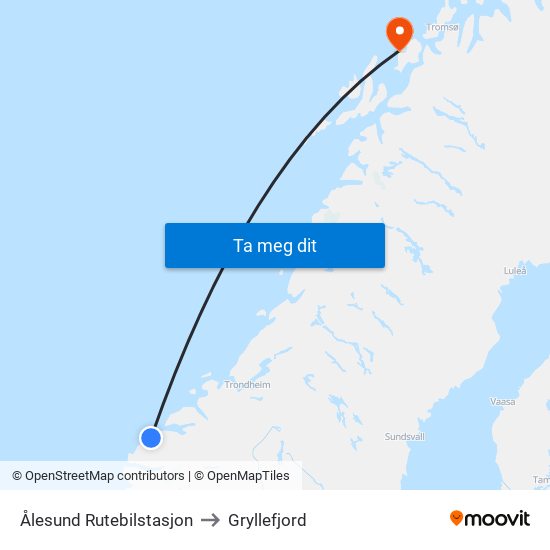 Ålesund Rutebilstasjon to Gryllefjord map