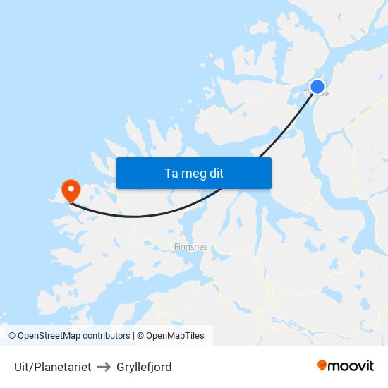 Uit/Planetariet to Gryllefjord map