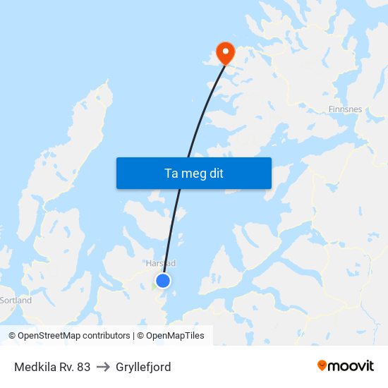 Medkila Rv. 83 to Gryllefjord map