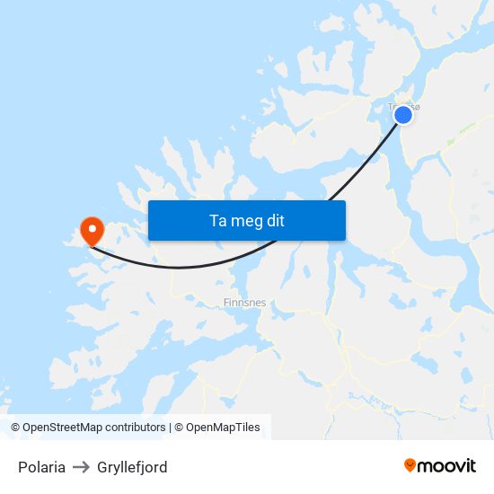 Polaria to Gryllefjord map