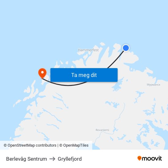 Berlevåg Sentrum to Gryllefjord map
