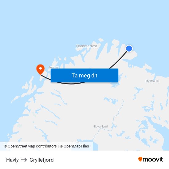 Havly to Gryllefjord map