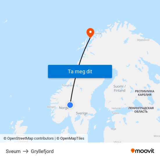 Sveum to Gryllefjord map