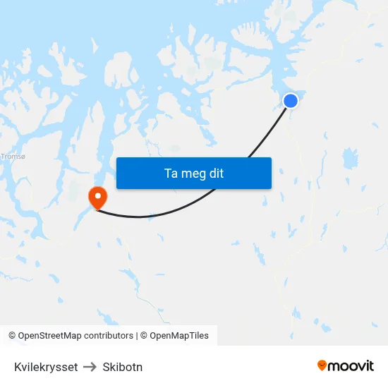 Kvilekrysset to Skibotn map
