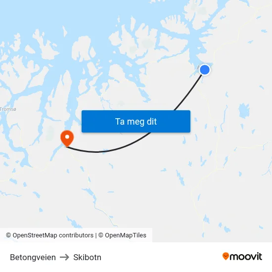 Betongveien to Skibotn map