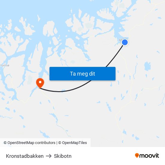 Kronstadbakken to Skibotn map