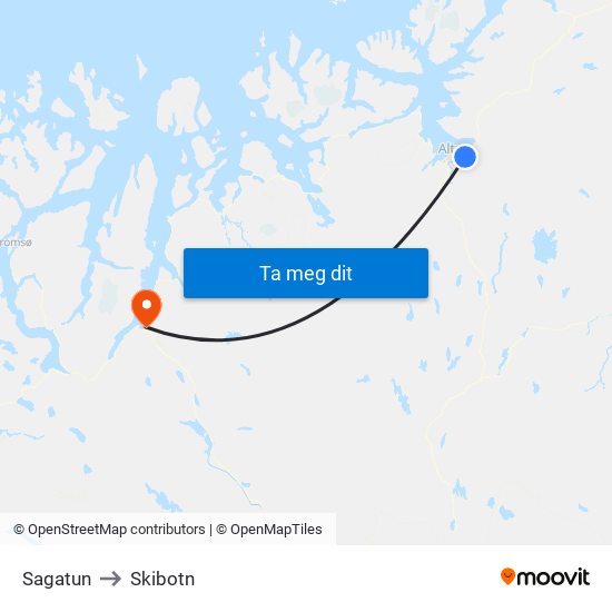 Sagatun to Skibotn map