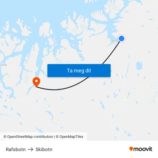 Rafsbotn to Skibotn map