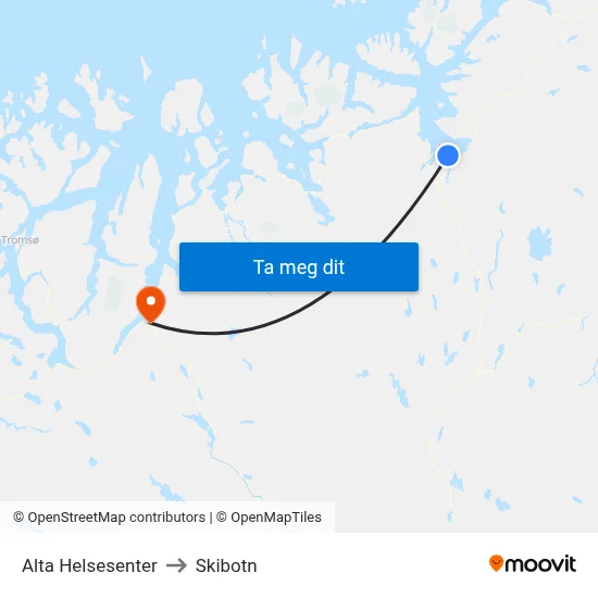 Alta Helsesenter to Skibotn map