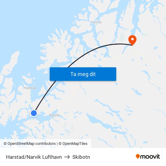 Harstad/Narvik Lufthavn to Skibotn map