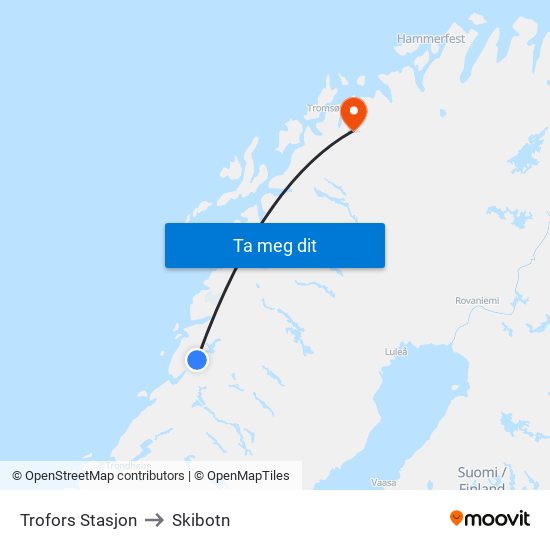 Trofors Stasjon to Skibotn map