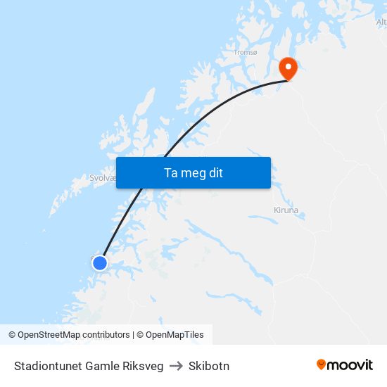 Stadiontunet Gamle Riksveg to Skibotn map