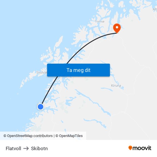 Flatvoll to Skibotn map