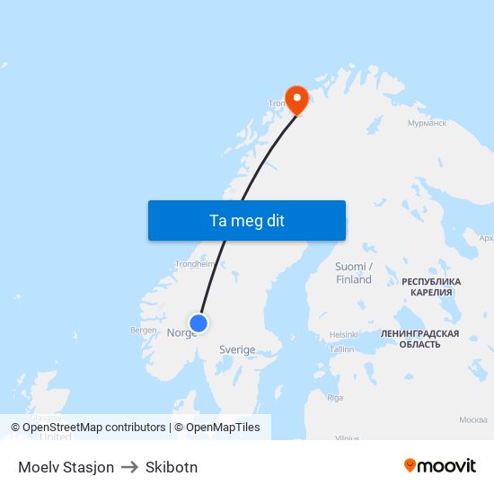 Moelv Stasjon to Skibotn map
